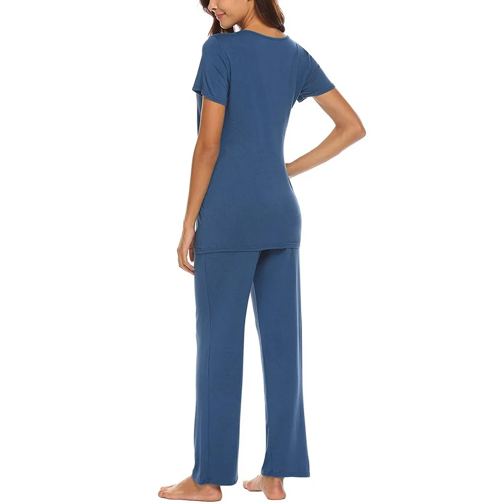 Maternal mother short-sleeved solid color breastfeeding T-shirt top+ adjustable striped pants pajamas set gestante 40