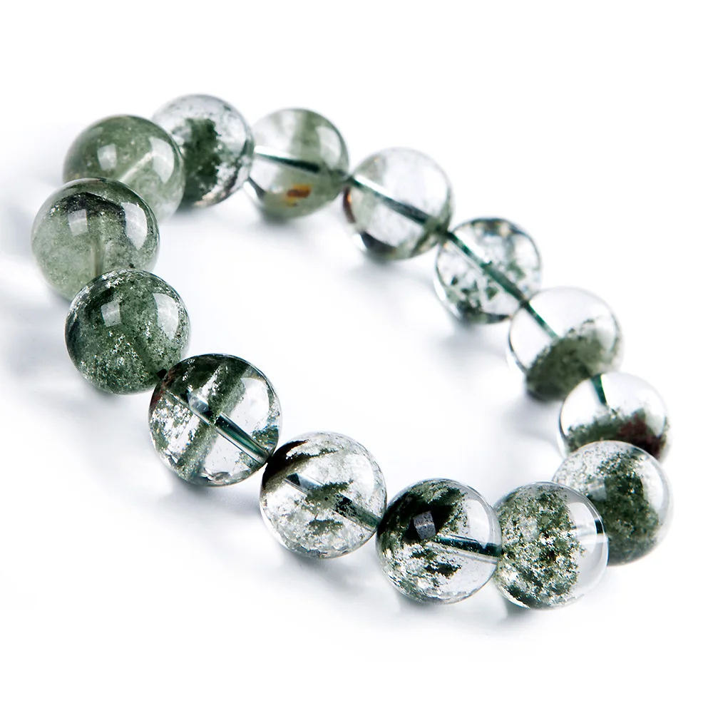 

16mm Natural Green Phantom Quartz Bracelet Ghost Chlorite Crystal Clear Round Beads Stretch Garden Women Men AAAAA