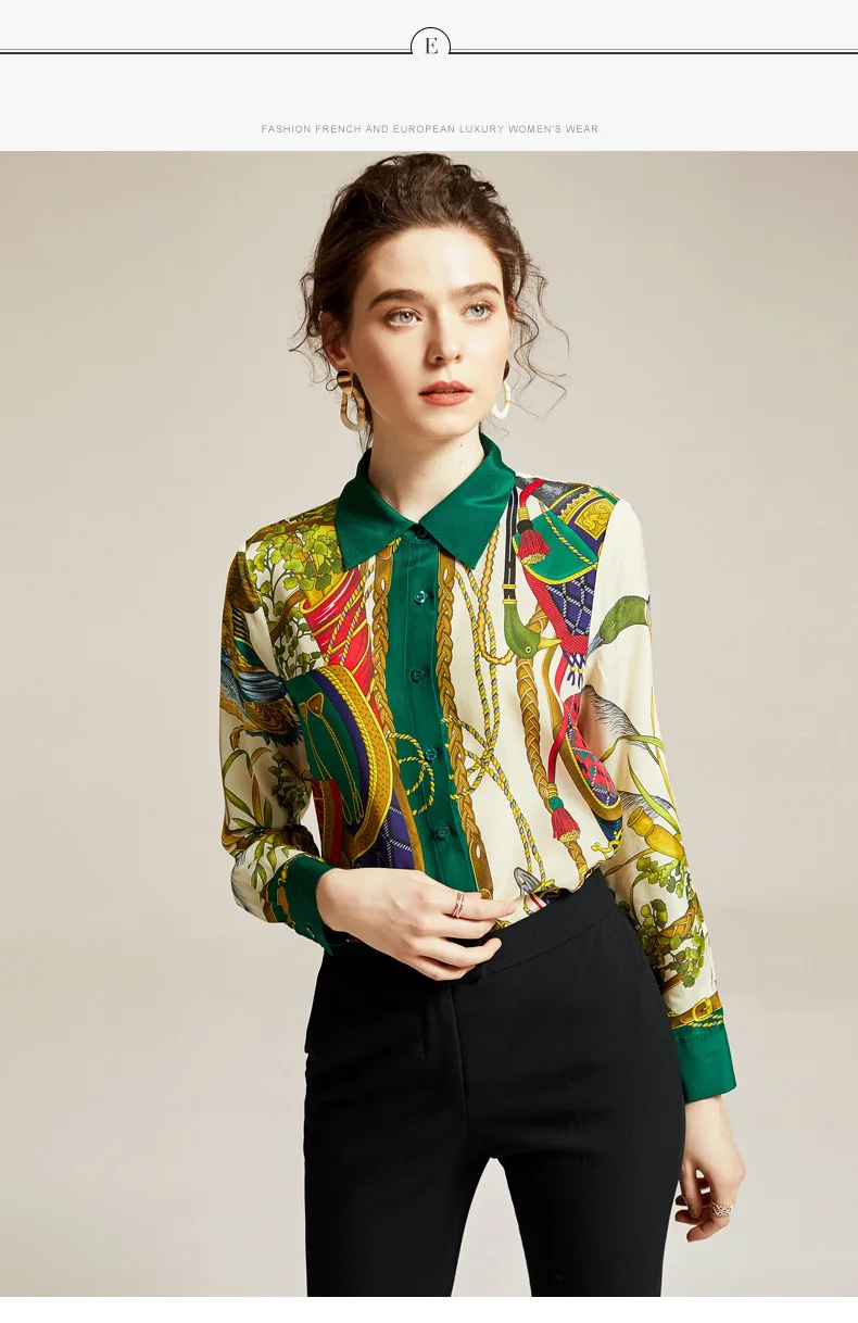 Blusas Mujer De Moda новые женские рубашки женские топы с принтом Питер Пэн воротник Офисная Леди натуральный шелк высокое качество
