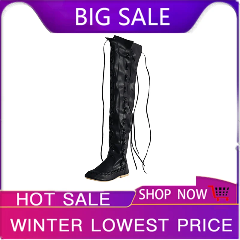 2019 New stencil women's boots straps knights shoes tassels boots flat bottom ladies western high boots for women