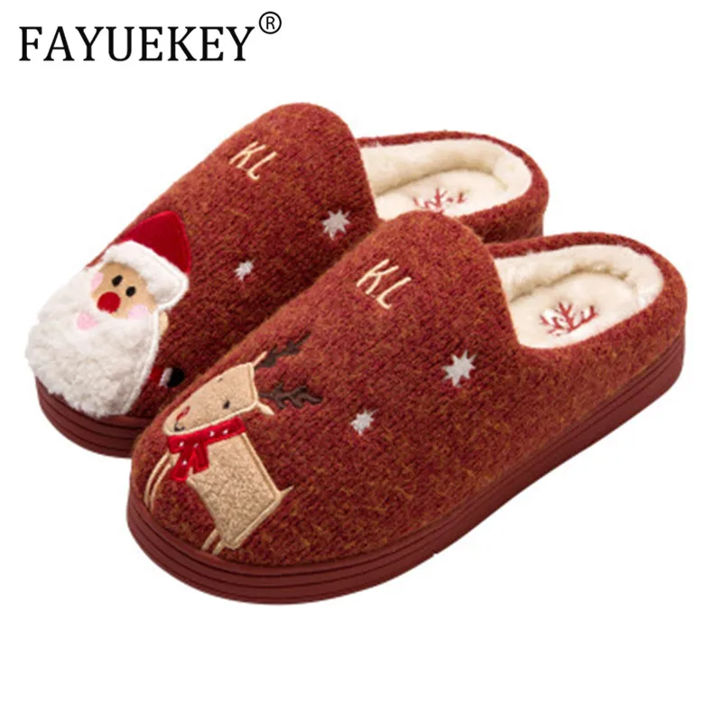 

2019 Winter Cotton Slippers Christmas Cartoon Xmas Deer Women Shoes Lovely santa clause Home Floor Soft non-slip men Slippers