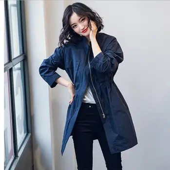 

Fashion Loose Trech Coat Autumn Women Windbreaker Outerwear Zipper Stand Collar Casual Trench Coat Solid Overcoat