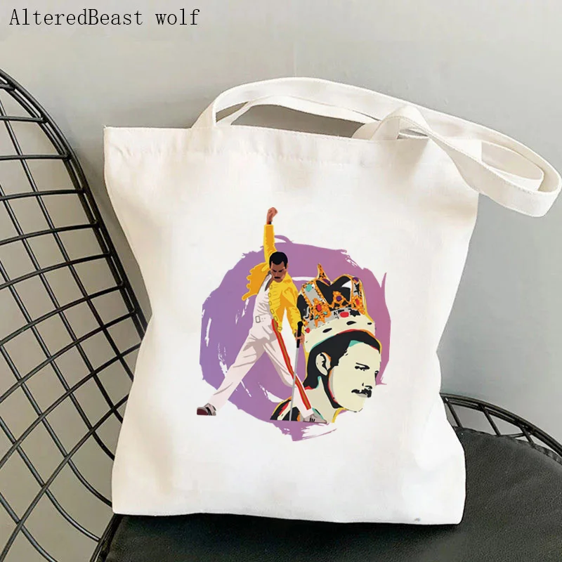Women Shopper bag Queen Elizabeth Van Gogh Style Sticker freddie mercury Bag Harajuku Shopping handbag Tote Shoulder Lady Bag