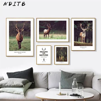 

Scandinavian Forest Deer Animal Poster Nordic Nature Landscape Canvas Print Wall Art Painting Decorative Picture Home Decor