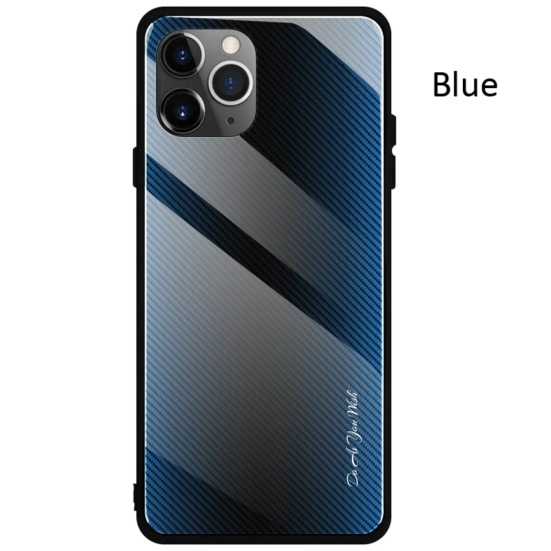 Blue Чехол из углеродного волокна с градиентом из закаленного стекла для iPhone 11 Pro Max - Цвет: Blue