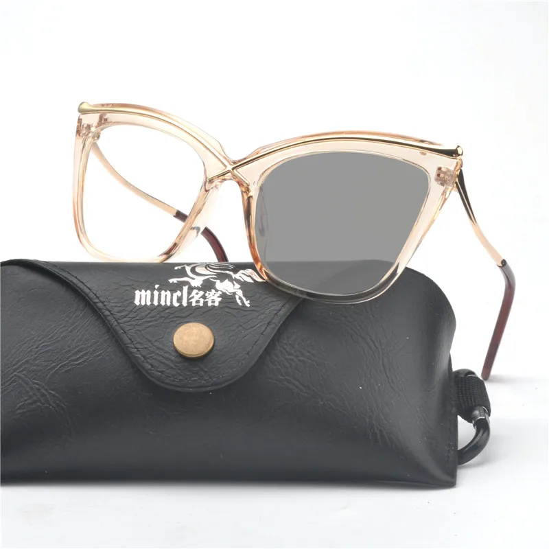 leoaprd cat frame light photochromic reading glasses outdoor far and near diopter progressive multi-focus reading mirror FML