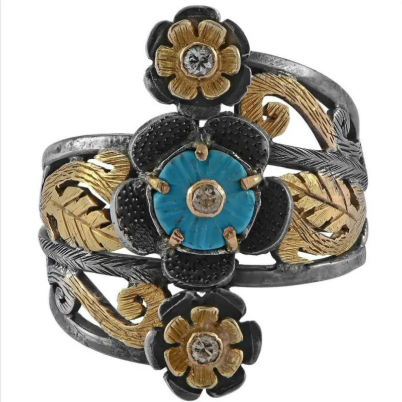 

CHUHAN Vintage Female Ring Female Chinese Knot National Wind Sun Flower Ring Finger Hand Flower Handmade Jewelry Female
