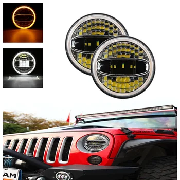 

1 Pair 7 Inch H4 LED Headlight Hi/Low Beam Halo Angle Eyes DRL Headlamp 3000LM/6500LM For Jeep Wrangler TJ Universal