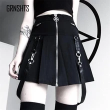 Instant Hot Halloween Gothic A Line of Saias For Zp Women Autumn Plissada Mini Exit Sexy Belt Suspender Solid Bottom