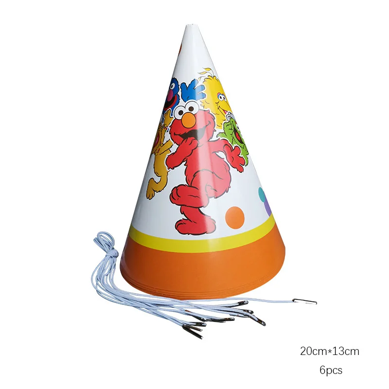 6pcs hats 6 шт. Улица Сезам Вечеринка день рождения одноразовая посуда для украшения дня рождения мультфильм Элмо бумажные тарелки детский душ - Цвет: 6pcs hats