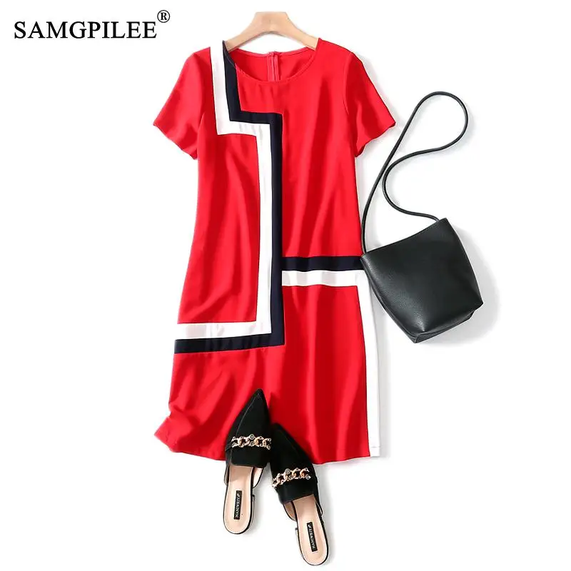 

Dresses For Women Casual 2022 A-line Geometric Short Sleeve Korean Style Dress Knee-length O-neck Dresses For Womens Vadim 4XL
