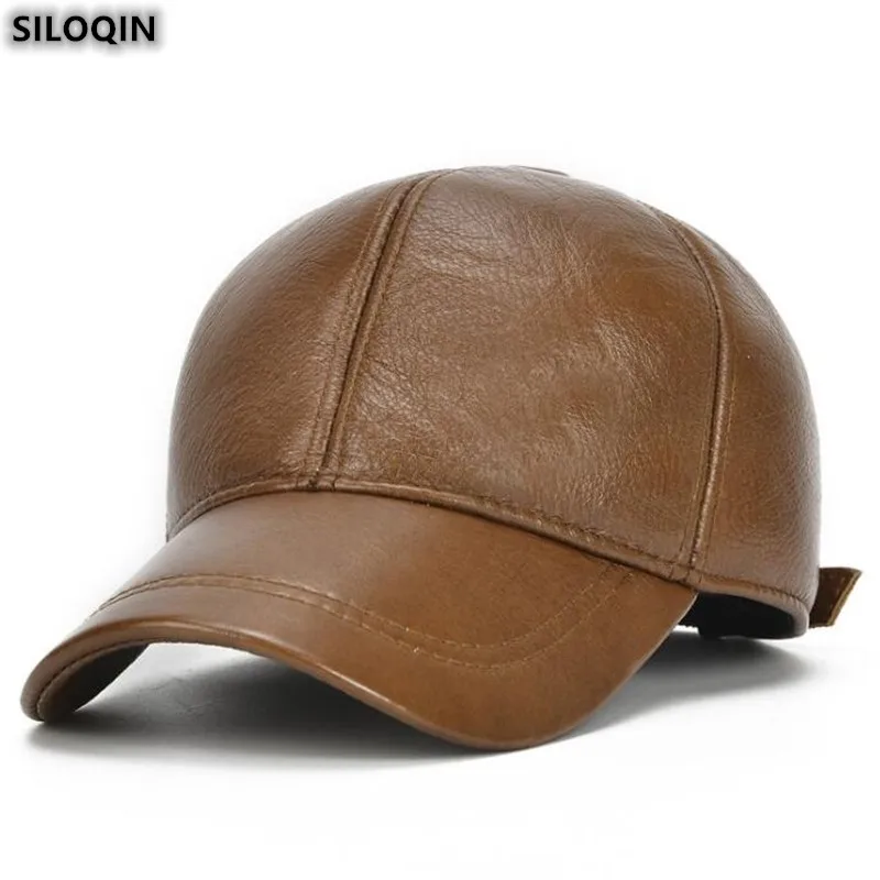 SILOQIN, мужская шапка, ТермоЗащита, модная, Воловья кожа, бейсболка, регулируемый размер, брендовые зимние шапки, новинка, натуральная кожа, шапка