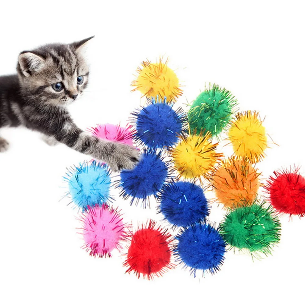 1pcs Pet Cat Toy Cats Colored Plush Ball Toy For Puppy Cats Interactive Playing Chew Toy Ball For Pet Cat Training