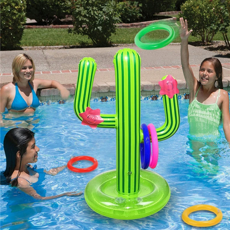Swimming Pool Toy PVC Inflatable Cactus Ring Toss Game Set Floating Outdoor  Pool Toys Beach Party Supplies Party Ice Bar