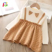 Осенне-зимнее детское вязаное платье-свитер для девочек платье в горошек с длинными рукавами свитер для маленьких девочек