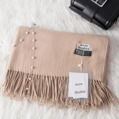 beige camel Новое поступление, одноцветные простые кашемировые шарфы с кисточками, женский зимний толстый теплый шерстяной платок, шаль, брендовая шаль, горячая распродажа - Цвет: beige camel
