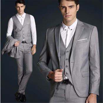 

New Classic Men’s Suit Smolking Noivo Terno Slim Fit Easculino Evening Suits For Men Business Grey Formal Wedding Groom Tuxedos