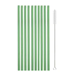 10-Piece Reusable Stainless Steel Straw Set with Cleaning Brush (Green Straight)