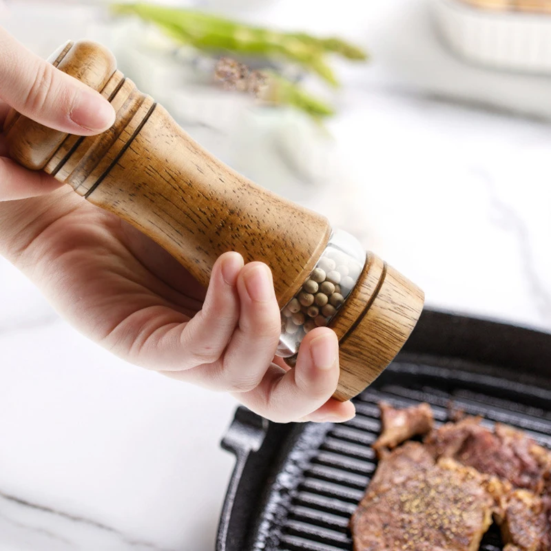Wooden Salt And Pepper Mill With Wood Holder Manual Pepper Grinder Set Adjustable Ceramic Rotor Seasoning Spice Grinder