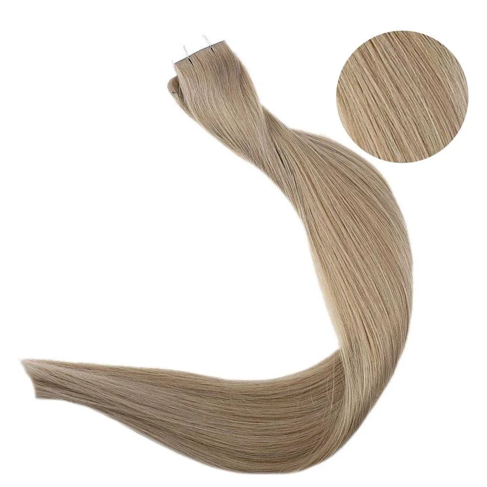 Полностью блестящие волосы на ленте, чистые цветные волосы, 50 г, 20 шт., человеческие волосы Remy для наращивания на Клейкой Ленте - Цвет: 14Dark Blonde