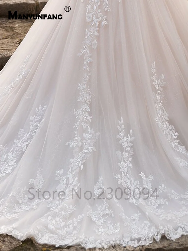 MANYUNFANG, высокое качество, Тюлевое платье, robe de mariage, кружевное цветочное свадебное платье в стиле бохо на шнуровке сзади, зимнее свадебное платье