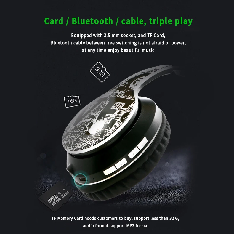 IWALK Wireless Headphones Bluetooth 5 0 Stereo Memory Card Insert Card To Play Music Earphones 2020 Youth Graffiti Skateboard