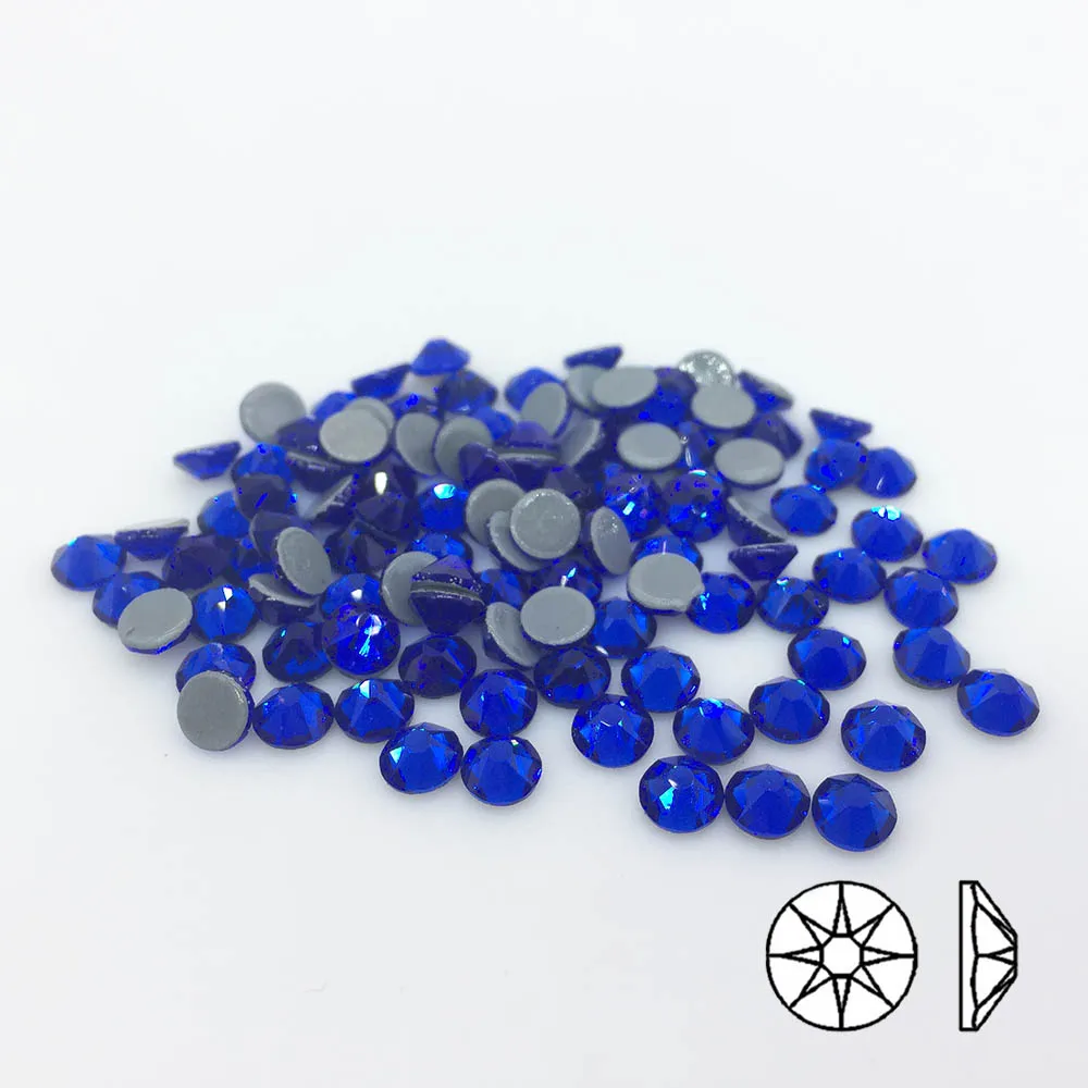 Цветные сапфировые 3D Стразы для дизайна ногтей 8Big 8 Small glass/Crystal Nails Hot Fix Decoration