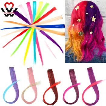 

MANWEIOmbre Clip In One Piece Gray Purple Yellow Red Hairpieces For Women Multicolor False Hair Synthetic Hair Extensions