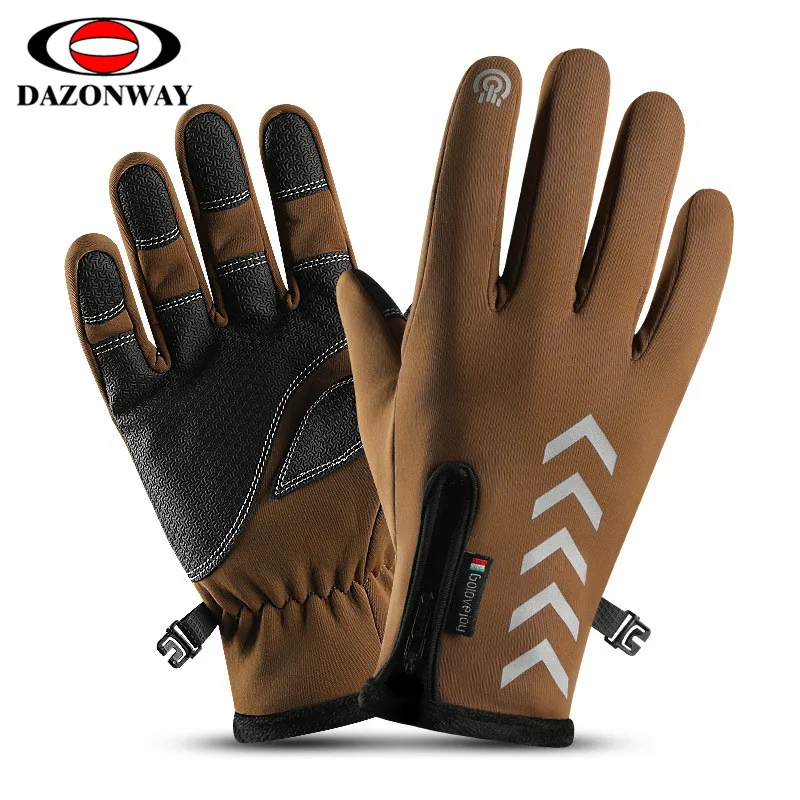Men Women Cycling Gloves Autumn Winter Waterproof Slip Five Finger Touch Screen Night Riding Running Reflective Strip Gloves XXL