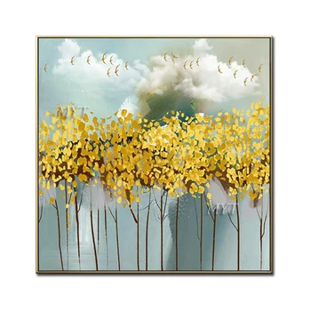 

MYT Top Artist Handmade High Quality Gloden Tree Oil Painting on Canvas Abstract Animal Fish Oil Painting for Living Room Wall Art