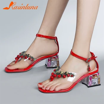 

Karinluna New Design 2020 Genuine Cow Leather Casual Shoes Woman Sandals Female Buckle Strap Chunky Heels Summer Sandals Women
