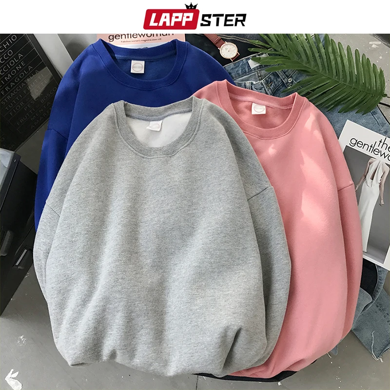 LAPPSTER мужские японские уличные однотонные толстовки Осень Хип Хоп корейские толстовки бархатная красочная одежда Большие размеры