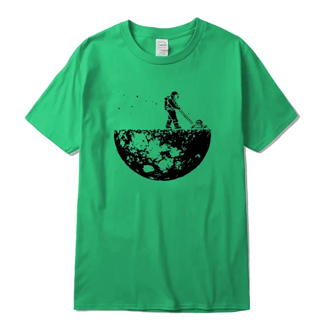 Highquality 100%cotton Lunar cleaner printing street style casual short sleeve men T shirt cool loose o-neck tshirt male t-shirt Green-2018220