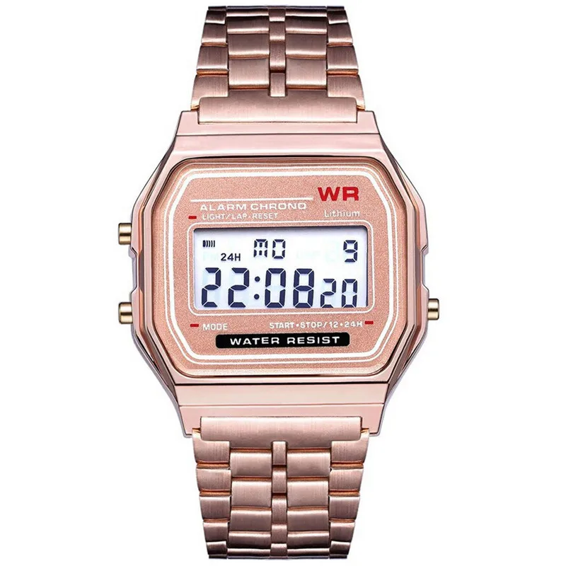 

2019 Vintage Digital Wristwatches LED Digital Waterproof Quartz Wrist Watch Dress Golden Wrist Watch Women Men relogio masculino
