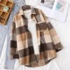 Woolen Plaid Shirts Womens Blouses Winter Thick Long Sleeve Lady Tops Loose Checked Female Clothing Outwear Coat Plus Size ► Photo 2/6