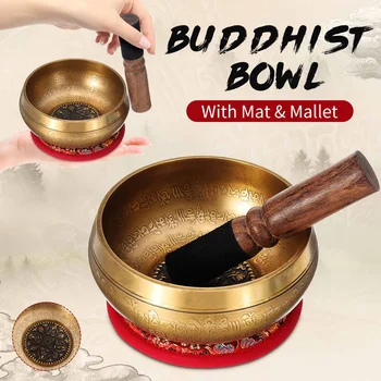 

Tibetan Meditation Singing Bowl Nepalese Buddhist Chanting Bowl Buddhist Sound Therapy Bowl Mallet Mat Copper Handmade Carft