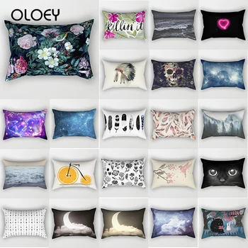 

Beautiful Flower Feather Moon Cat Pillowcase Rectangular Home Bedroom Pillowcase Bird Pattern Small Travel Pillowcase 50 * 30cm.