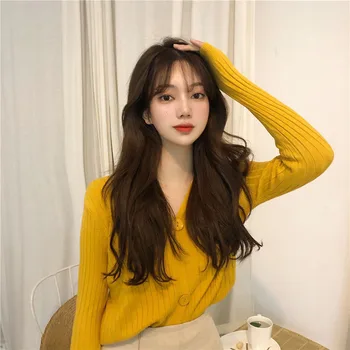 

Autumn Women V-Neck Knitted Cardigan Casual Short Lady Single-breasted Sweater Female student Knit Sweater Cardigan Jacket R369