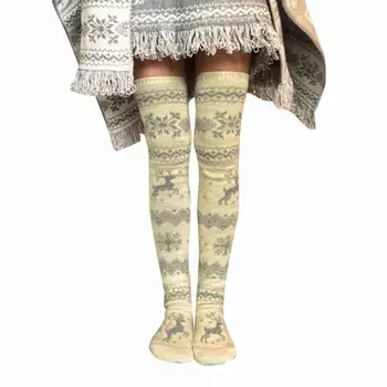 

Feitong Women Christmas Socks Winter Warm Knitted Thigh High Long Stockings Kniting Over Knee Socks Xmas Long Socks Female 2020