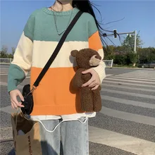 

2022 Autumn Winter Soft Contrast Color Female Pullovers Loose Knitted Cashmere Women's Sweater Warm Basic Thick Knitted Jumper