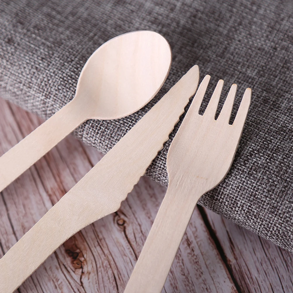 150 шт одноразовые столовые приборы набор деревянных ножей вилки ложки инструменты для ресторана отеля домашняя посуда