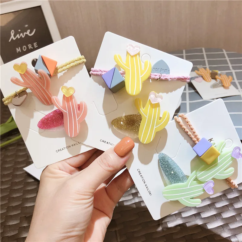 

Cartoon Hair Accessories Set Cactus Crystal Hair Clips Elastic Hair Bands For Women Hairpins Flower Hairgirps Rubbe Hair Tie