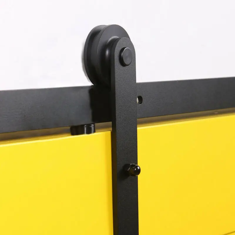 2*Roller 2*Stopper 2*Anti jump pad 1*Floor guide Steel Sliding Barn Wood Door Hardware Rollers 2Pcs Black I Shape Hanger