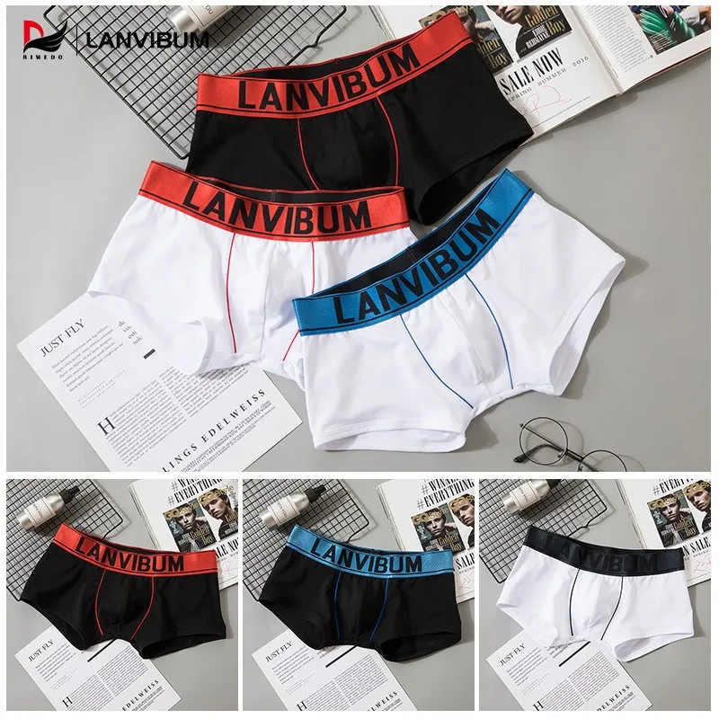 5pcs Sexy Underwear Men Boxer Long Wear-resistant Sport Five Point Shorts Cotton Loose Large Size Opening Boxer Cuecas Tide Male