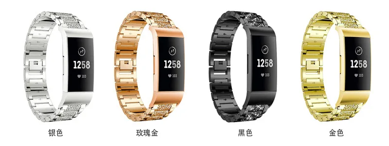 Для смарт-часов Fitbit Charge 3, роскошные стразы, ремешок из нержавеющей стали, серебристый, черный, золотой, розовое золото, 4 цвета