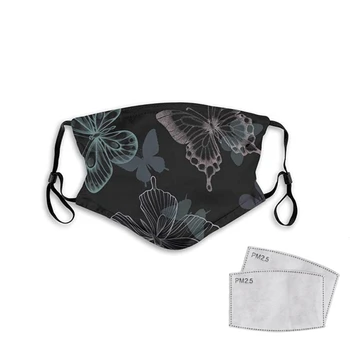

Men Women 1pc Face Cover + 2pcs Filters 3D Print Butterfly Mouth Face Cover PM2.5 Activated Carbon Filter Anti-Pollution