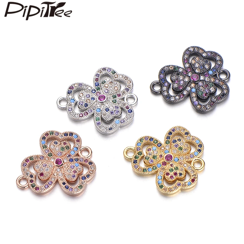 Pipitree Popular Flower Clover Charms Plant Jewelry Connector Copper Multi CZ Zircon Bracelet Necklace DIY Making Finding | Украшения и