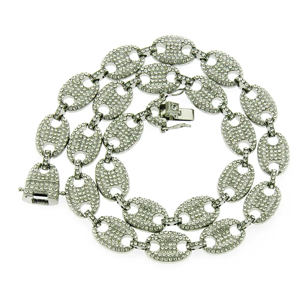 Silver Iced Out CZ Золото Серебро кофейные зерна Свинья Нос сплав Стразы ожерелье Шарм звено цепи ожерелье s мужские ювелирные изделия хип хоп - Окраска металла: Silver