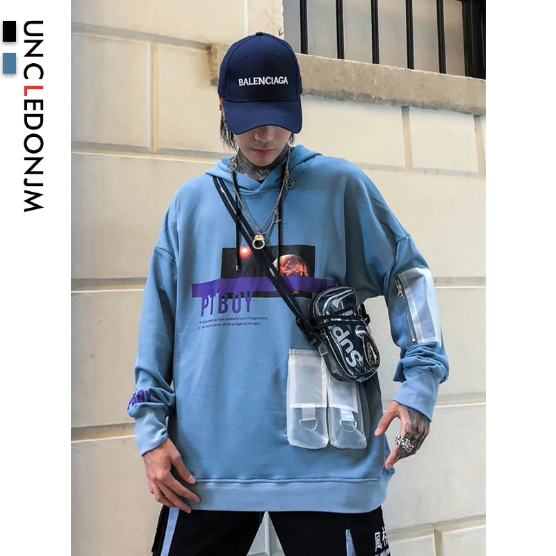 

UNCLEDONJM PVC Pocket Hoodies Colour Block Pullover Hoodies Sweatshirts 2019 Hip Hop Fashion Male Casual Streetwear Swag Hoodie