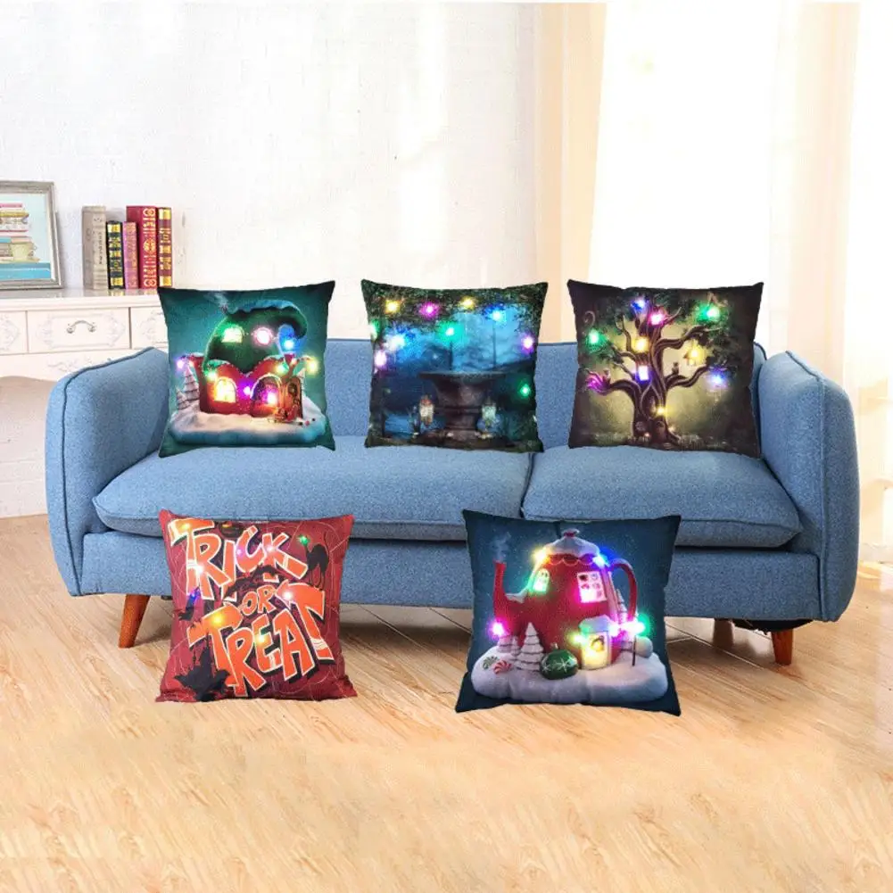 Рождественская светящаяся наволочка льняной светодиодный светильник пружинный диванная подушка под спину наволочка